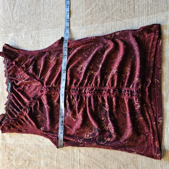 y2k Wet Seal Summery Sheer Red Paisley Cinched Slinky Sleeveless Blouse - Picture 5 of 7